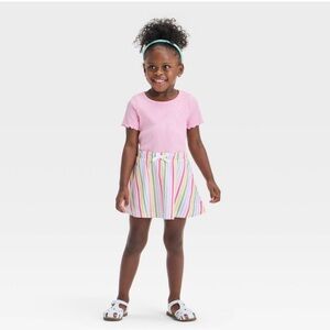 Cat & Jack Pink, Green, and Gray Striped Skater Skirt